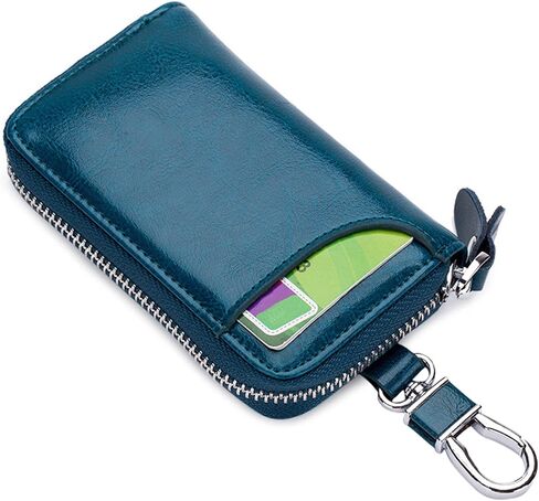 Genuine Leather Key Case Car Key Bag Key Pouch Portable Card Holder Keychain Wallet with 6 Hook for Men Women Pink in Saudi Arabia