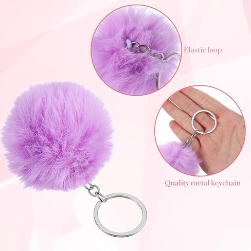 10 Pcs Pom Pom Keychain Rabbit Faux Fur Ball Keychain, Synthetic Artificial Fluffy Colorful Soft Plush Pompoms Car Key Ring Puff Ball with Keychains Hooks in Kuwait