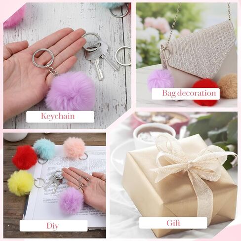 10 Pcs Pom Pom Keychain Rabbit Faux Fur Ball Keychain, Synthetic Artificial Fluffy Colorful Soft Plush Pompoms Car Key Ring Puff Ball with Keychains Hooks in Kuwait