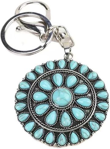 Vintage Turquoise Keychain - Boho Style Bag Charm, Retro Blue Green Stone Pendant Accessory in Saudi Arabia