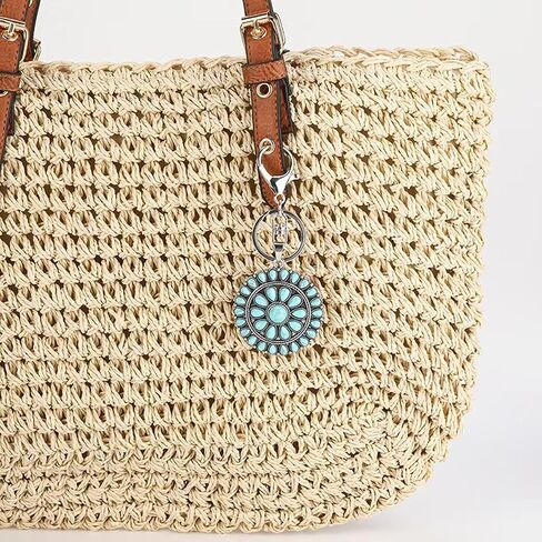 Vintage Turquoise Keychain - Boho Style Bag Charm, Retro Blue Green Stone Pendant Accessory in Saudi Arabia