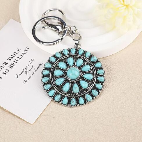 Vintage Turquoise Keychain - Boho Style Bag Charm, Retro Blue Green Stone Pendant Accessory in Saudi Arabia