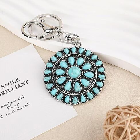 Vintage Turquoise Keychain - Boho Style Bag Charm, Retro Blue Green Stone Pendant Accessory in Saudi Arabia