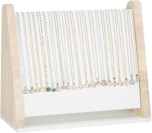 KUKUVR Wooden Necklace Display Stand with Leather Soft Mat (White) | Multiple Jewelry Pendants Chains Holder Tray, Vertical Necklace Organizer, Showcase for Home Vendors in Saudi Arabia