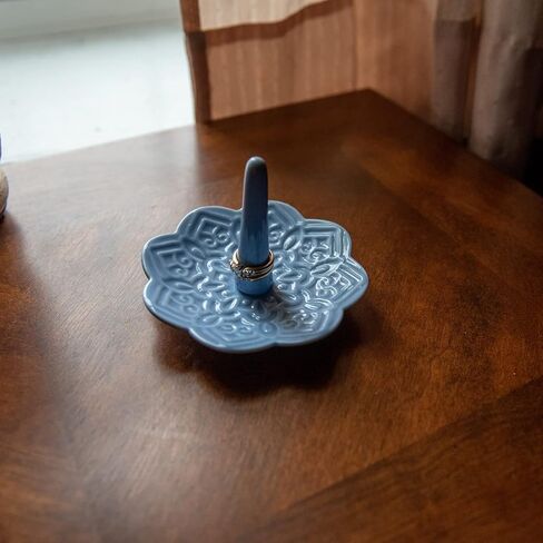 Ceramic Blue Mandala Ring Holder Decorative Jewelry Holder/Trinket Tray Engagement Christmas Wedding Birthday Gifts for Women in Saudi Arabia