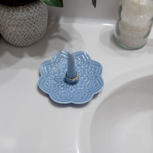 Ceramic Blue Mandala Ring Holder Decorative Jewelry Holder/Trinket Tray Engagement Christmas Wedding Birthday Gifts for Women in Saudi Arabia