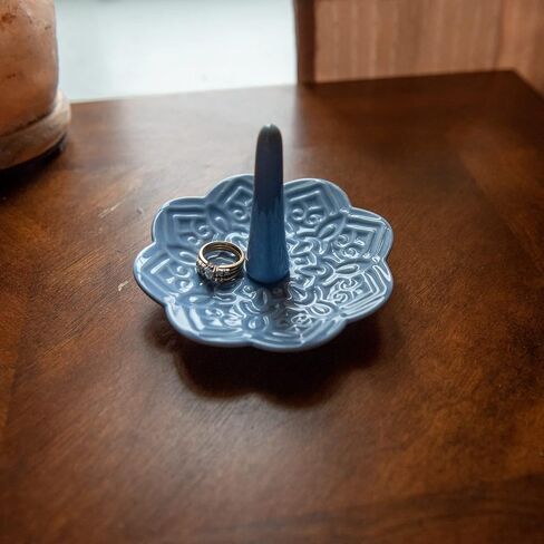 Ceramic Blue Mandala Ring Holder Decorative Jewelry Holder/Trinket Tray Engagement Christmas Wedding Birthday Gifts for Women in Saudi Arabia