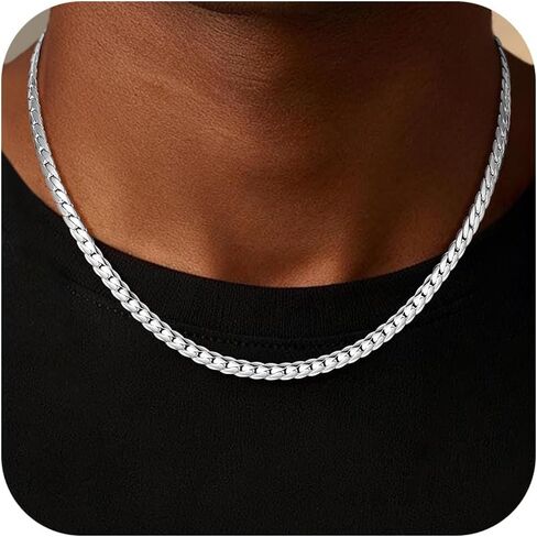 HIMSTORY Silver Chain for Men, 925 Sterling Silver Over 3.5mm/5mm/7mm Diamond Cut Cuban Link Chain for Men Father Husband Boyfriend 16 18 20 22 24 26 Inch in Saudi Arabia