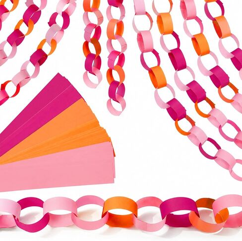 JarThenaAMCS 600 Pcs Pink Orange Paper Chain Garlands Double-Sided 3 Colors DIY Paper Stripes for Summer Holiday Coastal Wedding Birthday Party Decor in Kuwait