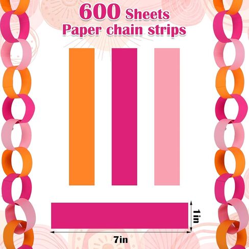 JarThenaAMCS 600 Pcs Pink Orange Paper Chain Garlands Double-Sided 3 Colors DIY Paper Stripes for Summer Holiday Coastal Wedding Birthday Party Decor in Kuwait