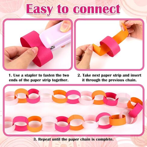 JarThenaAMCS 600 Pcs Pink Orange Paper Chain Garlands Double-Sided 3 Colors DIY Paper Stripes for Summer Holiday Coastal Wedding Birthday Party Decor in Kuwait