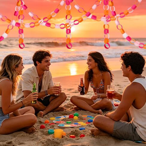 JarThenaAMCS 600 Pcs Pink Orange Paper Chain Garlands Double-Sided 3 Colors DIY Paper Stripes for Summer Holiday Coastal Wedding Birthday Party Decor in Kuwait