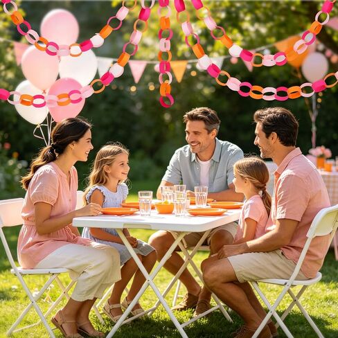 JarThenaAMCS 600 Pcs Pink Orange Paper Chain Garlands Double-Sided 3 Colors DIY Paper Stripes for Summer Holiday Coastal Wedding Birthday Party Decor in Kuwait