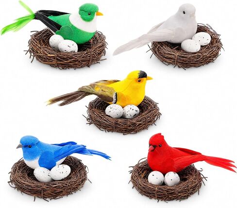 22 Pcs Artificial Birds with Nest and Egg Kit Clip-on Fake Birds Decor Handmade Natural Bird Nest Realistic Bird Ornaments Crafts for Spring Easter Parties Garden Yard Lawn Home Decor in Saudi Arabia