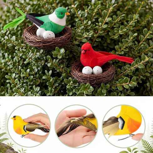 22 Pcs Artificial Birds with Nest and Egg Kit Clip-on Fake Birds Decor Handmade Natural Bird Nest Realistic Bird Ornaments Crafts for Spring Easter Parties Garden Yard Lawn Home Decor in Saudi Arabia