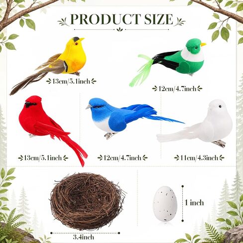 22 Pcs Artificial Birds with Nest and Egg Kit Clip-on Fake Birds Decor Handmade Natural Bird Nest Realistic Bird Ornaments Crafts for Spring Easter Parties Garden Yard Lawn Home Decor in Saudi Arabia