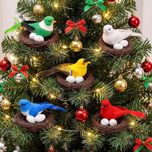 22 Pcs Artificial Birds with Nest and Egg Kit Clip-on Fake Birds Decor Handmade Natural Bird Nest Realistic Bird Ornaments Crafts for Spring Easter Parties Garden Yard Lawn Home Decor in Saudi Arabia