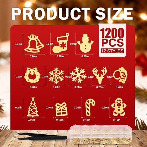 Naler 1200 PCS Tiny Christmas Ornaments for Crafts - 0.2 Inch Metal Embellishments for DIY Crafts, Scrapbooking, Nail Art Accessories, Decorations & Card Making Supplies in Kuwait