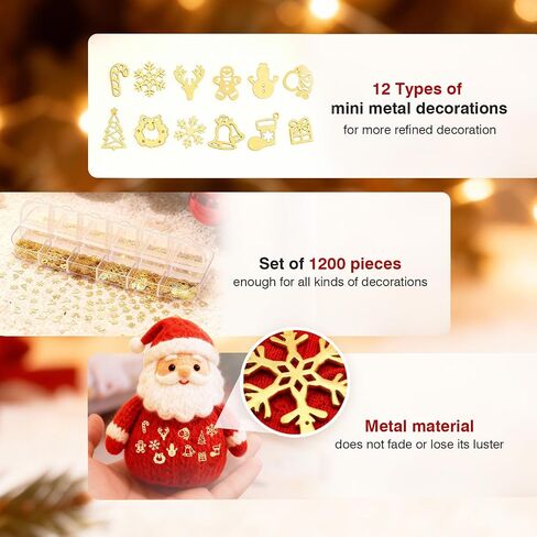 Naler 1200 PCS Tiny Christmas Ornaments for Crafts - 0.2 Inch Metal Embellishments for DIY Crafts, Scrapbooking, Nail Art Accessories, Decorations & Card Making Supplies in Kuwait