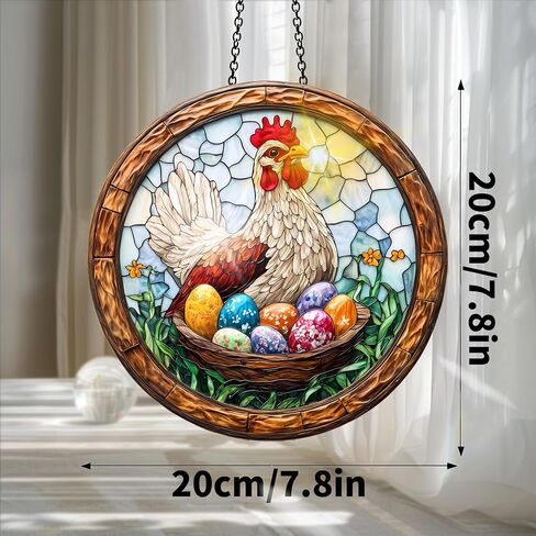 Colorful Acrylic Suncatcher, Spring Sun Catchers Easter Chicken Hanging Window Decoration, Rainbow Maker Wall Art, for Bedroom Indoor Outdoor Garden Thanksgiving Day Ornaments Decor 7.8x7.8 Inch in Kuwait