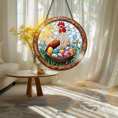 Colorful Acrylic Suncatcher, Spring Sun Catchers Easter Chicken Hanging Window Decoration, Rainbow Maker Wall Art, for Bedroom Indoor Outdoor Garden Thanksgiving Day Ornaments Decor 7.8x7.8 Inch in Kuwait
