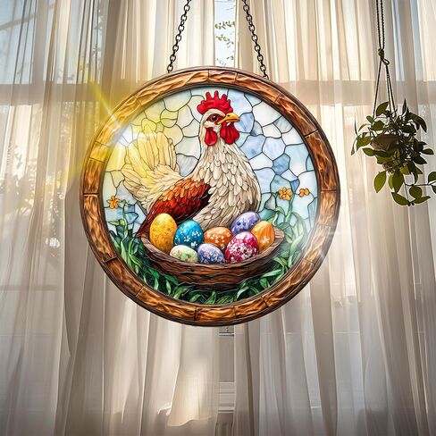 Colorful Acrylic Suncatcher, Spring Sun Catchers Easter Chicken Hanging Window Decoration, Rainbow Maker Wall Art, for Bedroom Indoor Outdoor Garden Thanksgiving Day Ornaments Decor 7.8x7.8 Inch in Kuwait