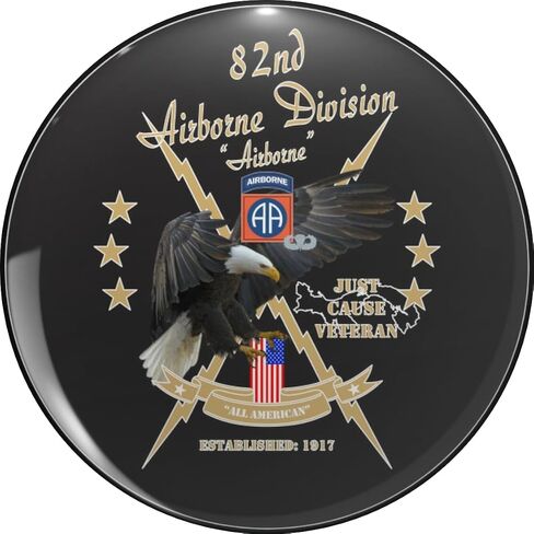 82ND قسم الطيران (أ) تصميم النسر "JUST CAUSE VETERAN" (خلفية داكنة) قبعة طية صدر السترة معدنية دبوس ربط دبوس خلفي 0.75" in Kuwait