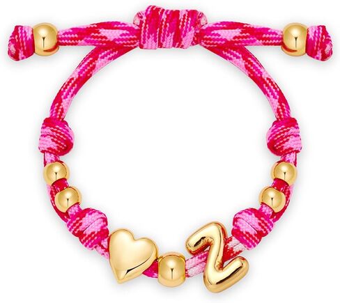 Bubble Initial Bracelets for Women-Dainty 14K Gold-Plated Knotty Bubble Letter Initial Heart Bracelet Personalized Handmade Adjustable Rope Bracelets Waterproof Jewelry Sunmmer Gifts for Love in Saudi Arabia