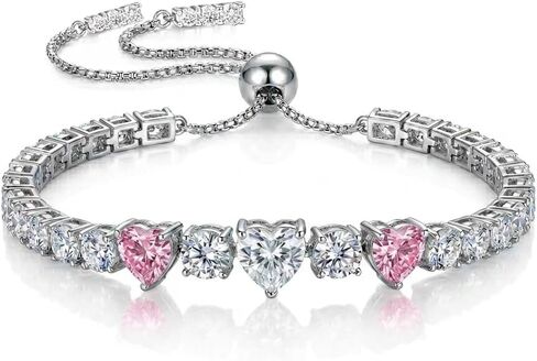 Moissanite Tennis Heart Bracelet for Women S925 Sterling Silver D Color VVS1 Round Cut Adjustable Moissanite Bracelets 5-9.5inch in Saudi Arabia