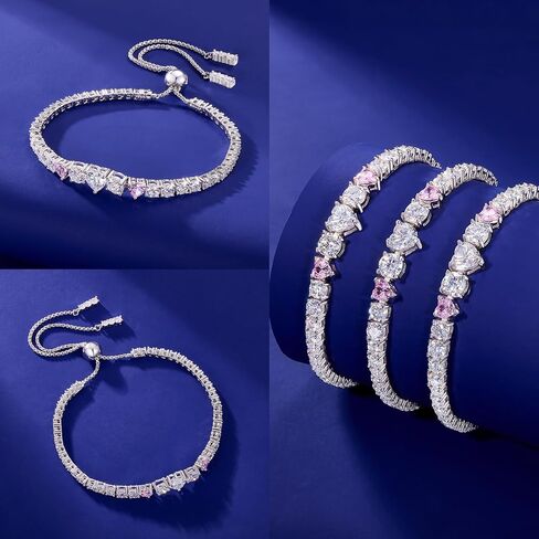 Moissanite Tennis Heart Bracelet for Women S925 Sterling Silver D Color VVS1 Round Cut Adjustable Moissanite Bracelets 5-9.5inch in Saudi Arabia