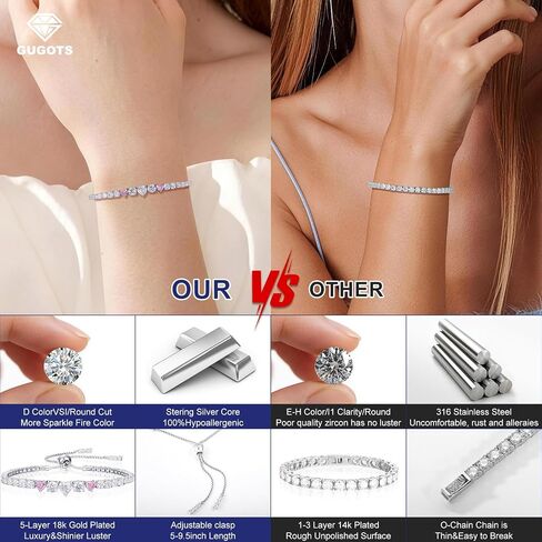 Moissanite Tennis Heart Bracelet for Women S925 Sterling Silver D Color VVS1 Round Cut Adjustable Moissanite Bracelets 5-9.5inch in Saudi Arabia