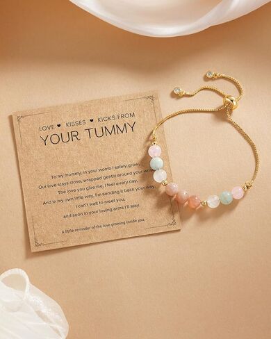 Pregnancy Gift for Expecting Mom, From Baby to Mommy Bracelet, First Pregnancy Keepsake, Natural Stone Adjustable Bracelet for Baby Shower or Mother’s Day in Kuwait