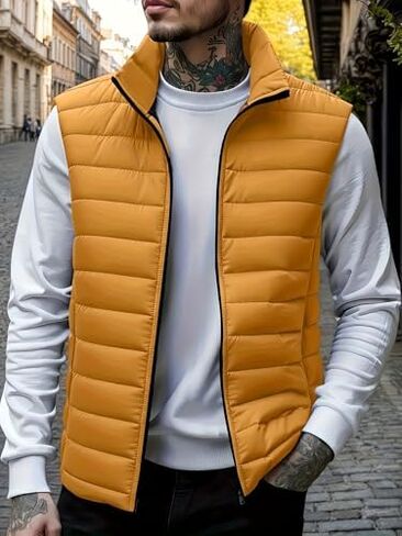 Men's Puffer Vest Lightweight Quilted Sleeveless Windproof Travel Vest Casual Outdoor Hiking Commuting Jacket in Kuwait