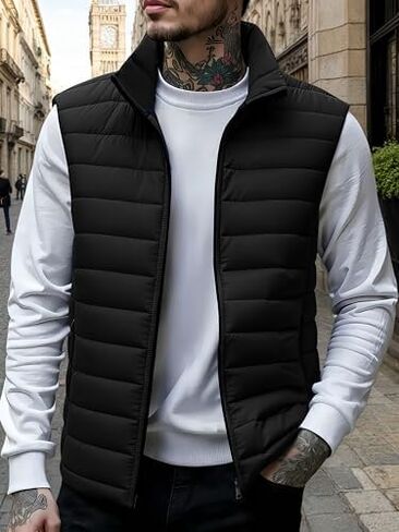 Men's Puffer Vest Lightweight Quilted Sleeveless Windproof Travel Vest Casual Outdoor Hiking Commuting Jacket in Kuwait