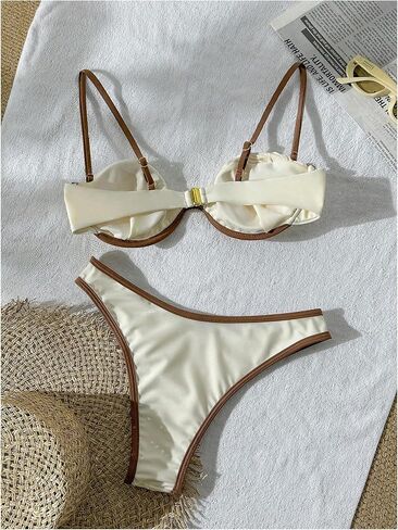 MakeMeChic Women's Underwire Bikini Set Mesh High Cut Cheeky 2 Piece Bathing Suit Swimwear in Kuwait