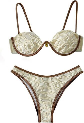 MakeMeChic Women's Underwire Bikini Set Mesh High Cut Cheeky 2 Piece Bathing Suit Swimwear in Kuwait