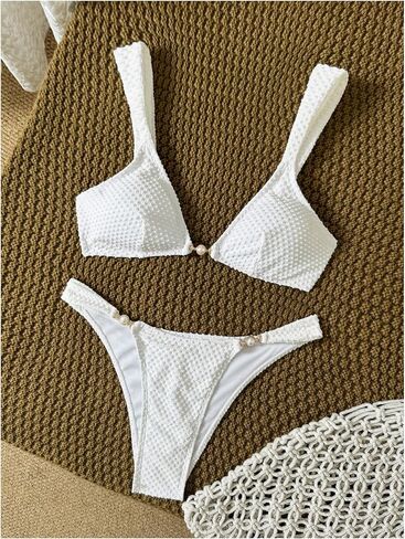 Verdusa Women's 2 Piece Textured Bikini Sets High Waisted Triangle Bathing Suit Summer Elegant Beach Vacation Outfits in Saudi Arabia