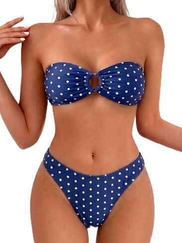 Fanuerg Women's Bandeau Bikini Sets O Ring Linked Strapless Two Piece Swimsuits High Cut Cheeky Bathing Suit in Saudi Arabia