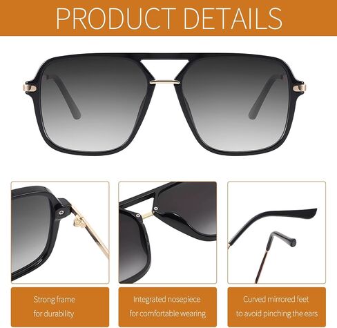 JATEBI 4 Packs Retro Sunglasses for Women Men, Vintage Oversized Square Sunglasses, Trendy Double Bridge Sun Glasses with Polarized Lens, UV400 Protection, 70s Shades in Kuwait