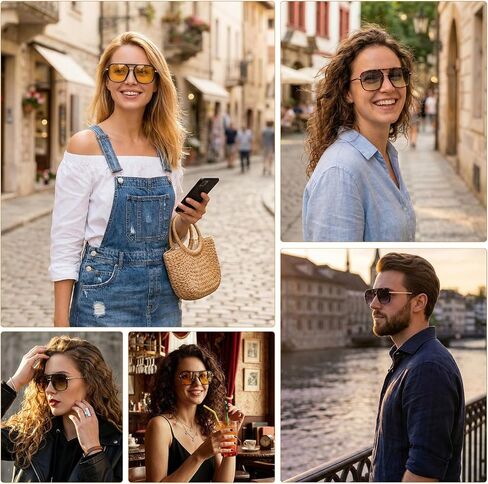 JATEBI 4 Packs Retro Sunglasses for Women Men, Vintage Oversized Square Sunglasses, Trendy Double Bridge Sun Glasses with Polarized Lens, UV400 Protection, 70s Shades in Kuwait