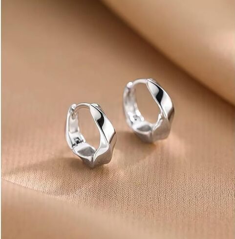 Solid 925 Sterling Silver Twist Hoop Earrings Huggie for Women Teens Small Minimalist Hoop Earrings Cartilage Hypoallergenic in Saudi Arabia