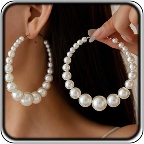 Extra Large Gold Round Ball Beads Hoop Earrings for Women Unique Chunky Circle Beads Earring Oversized Big Thick Bead Jewelry Y2k Dangling Accessories in Kuwait