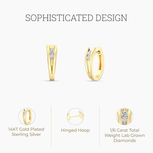 Itsy Bitsy by Gilded 14KT Gold Plated Sterling Silver Diamond Hoop Earrings, 1/6 CTTW, SI1 F-Color Lab Grown Diamond in Saudi Arabia