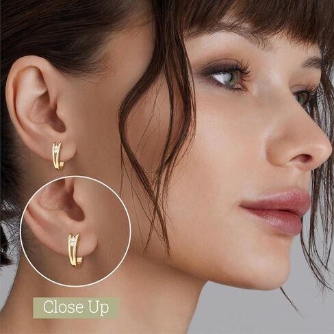 Itsy Bitsy by Gilded 14KT Gold Plated Sterling Silver Diamond Hoop Earrings, 1/6 CTTW, SI1 F-Color Lab Grown Diamond in Saudi Arabia