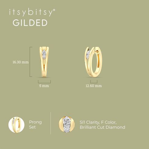 Itsy Bitsy by Gilded 14KT Gold Plated Sterling Silver Diamond Hoop Earrings, 1/6 CTTW, SI1 F-Color Lab Grown Diamond in Saudi Arabia