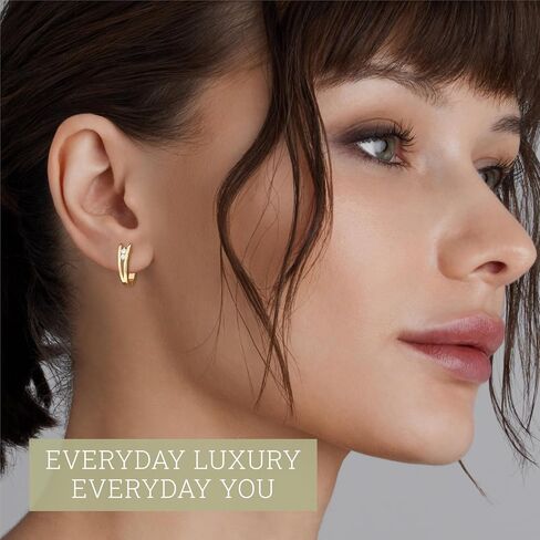 Itsy Bitsy by Gilded 14KT Gold Plated Sterling Silver Diamond Hoop Earrings, 1/6 CTTW, SI1 F-Color Lab Grown Diamond in Saudi Arabia