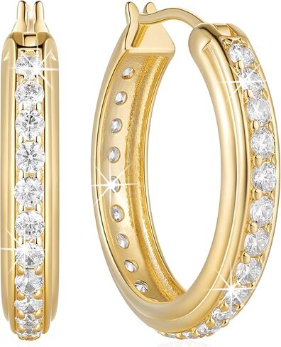 Gold Hoop Earrings for Women 14K Gold Earrings for Women Gold Hoop Earrings Inlaid With Circle of Zircon Zirconia Hoops Earring for Womens Earring 25mm in Saudi Arabia