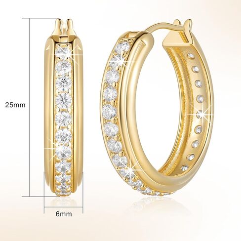 Gold Hoop Earrings for Women 14K Gold Earrings for Women Gold Hoop Earrings Inlaid With Circle of Zircon Zirconia Hoops Earring for Womens Earring 25mm in Saudi Arabia