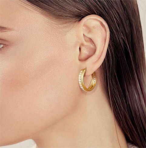 Gold Hoop Earrings for Women 14K Gold Earrings for Women Gold Hoop Earrings Inlaid With Circle of Zircon Zirconia Hoops Earring for Womens Earring 25mm in Saudi Arabia