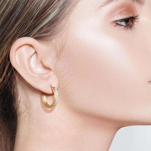 Gold Hoop Earrings for Women 14K Gold Earrings for Women Gold Hoop Earrings Inlaid With Circle of Zircon Zirconia Hoops Earring for Womens Earring 25mm in Saudi Arabia